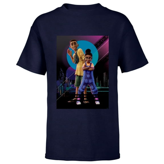 Disney Iwájú Animated Series Tola and Kole Cityscape Disney - Short Sleeve T-Shirt for Kids - Customized-Navy