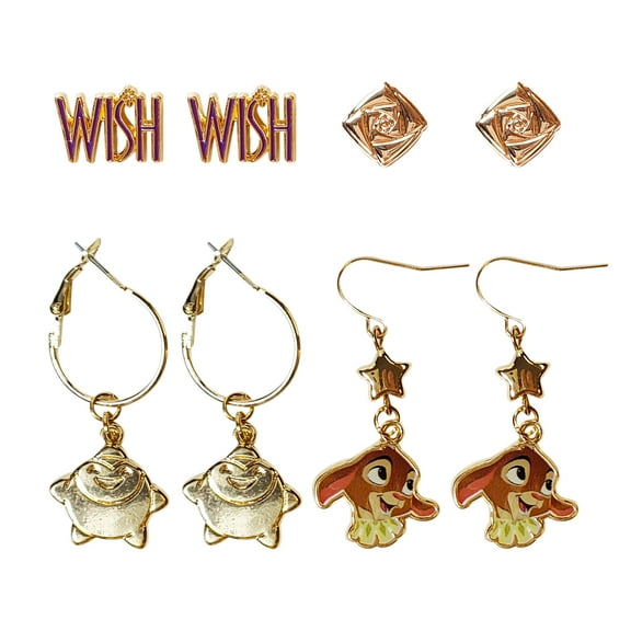 Disney Jewelry: 4 Wish Hypoallergenic Earrings for Girls 2 Stud Earrings 2 Fishhook Drop Earring Sets with Charms One Size Fits All Disney Birthday Gifts For Girls Disney Accessories for Girls Ages 4+