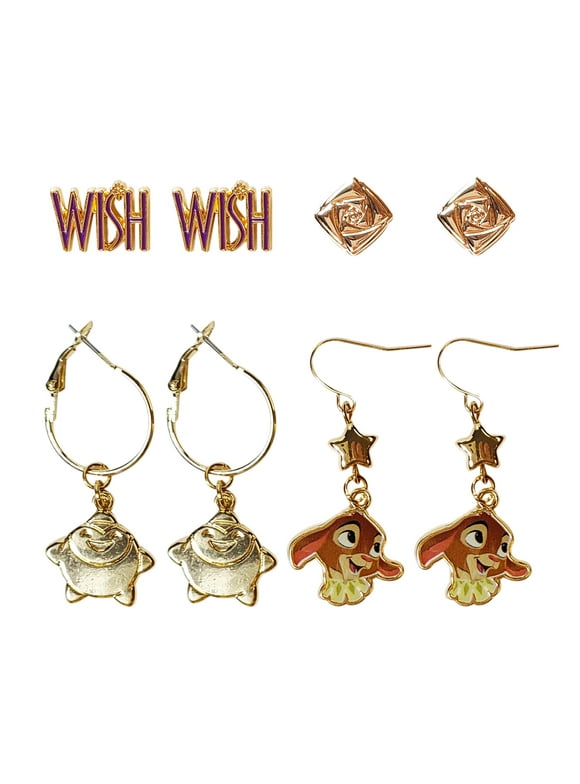 Disney Jewelry: 4 Wish Hypoallergenic Earrings for Girls 2 Stud Earrings 2 Fishhook Drop Earring Sets with Charms One Size Fits All Disney Birthday Gifts For Girls Disney Accessories for Girls Ages 4+