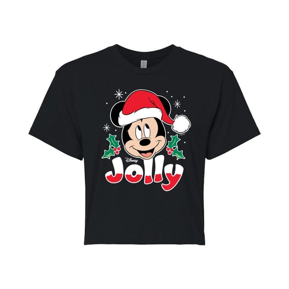 Disney - Jolly Mickey - Juniors Cropped Cotton Blend T-Shirt