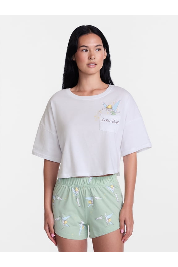Women's Tinker Bell Cotton Cropped Tee and Shorts Set, 2-Piece, Sizes S-XXL