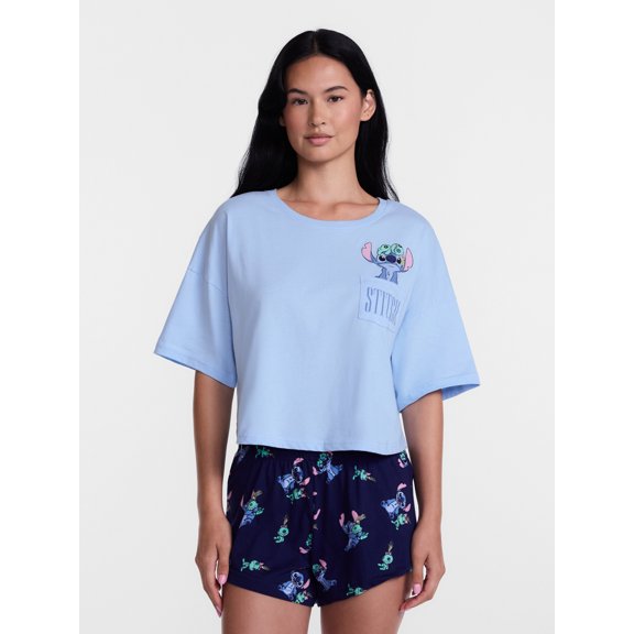 Disney Women's Stitch and Scrump Cotton Cropped Tee and Shorts Set, 2-Piece, Sizes S-XXL