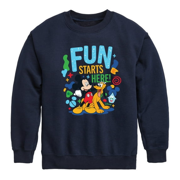 Disney Jr - Fun Starts Here Mickey Pluto - Toddler & Youth Crewneck Fleece Sweatshirt