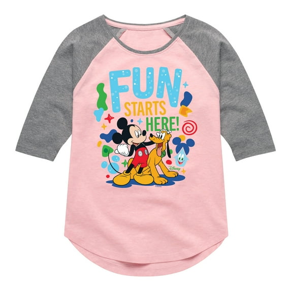 Disney Jr - Fun Starts Here Mickey Pluto - Toddler & Youth Girls Raglan Graphic T-Shirt
