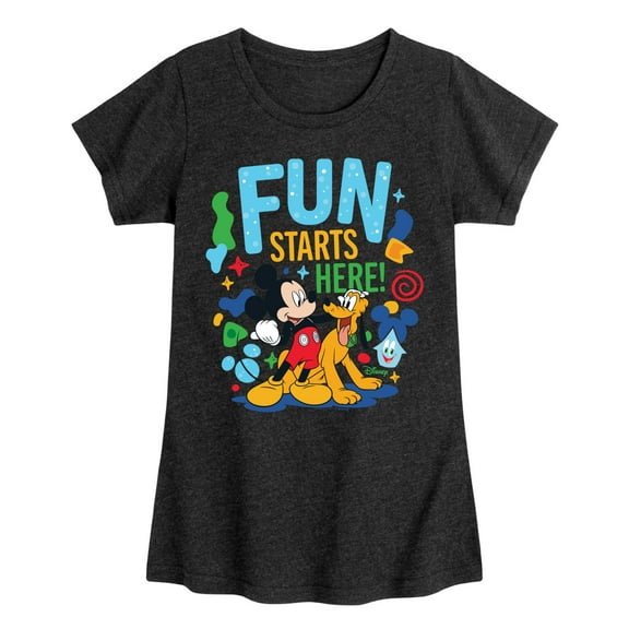 Disney Jr - Fun Starts Here Mickey Pluto  - Toddler & Youth Girls Short Sleeve Graphic T-Shirt