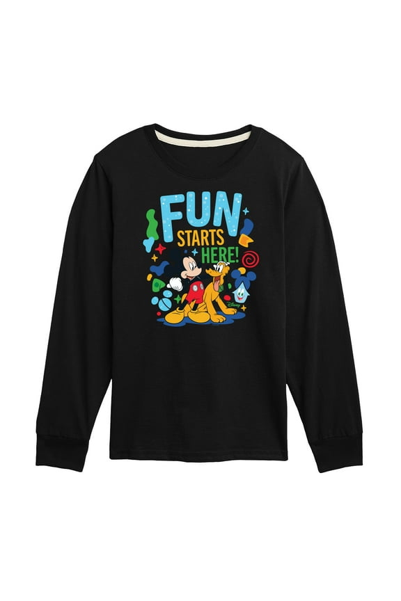 Jr - Fun Starts Here Mickey Pluto - Toddler & Youth Long Sleeve Graphic T-Shirt