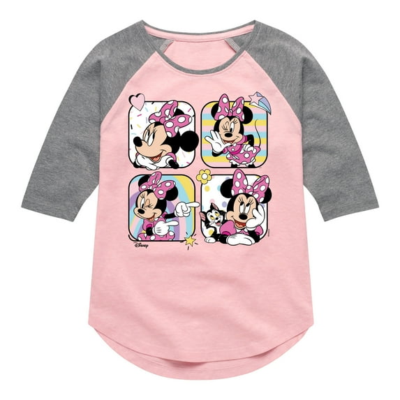 Disney Jr. - Grid Doodle Minnie Mouse - Girls Shirt Tail Raglan