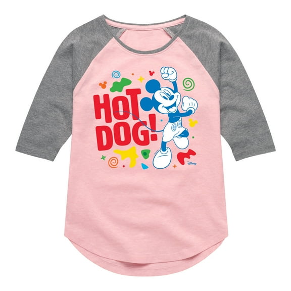 Disney Jr - Hot Dog Mickey  - Toddler & Youth Girls Raglan Graphic T-Shirt