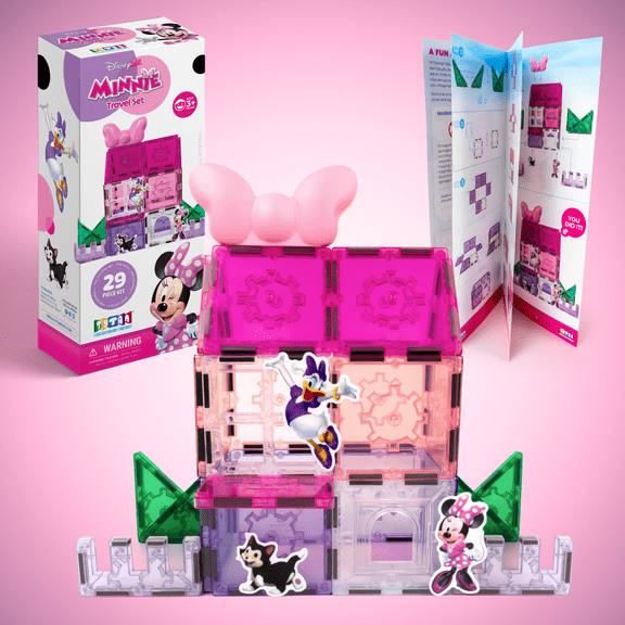 Official Disney Junior Minnie Mouse Magnetic Tile Travel Set - 29-Piece - Ages 3+
