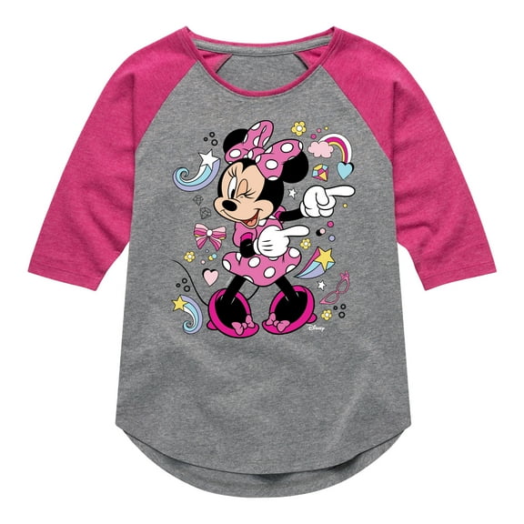 Disney Jr - Minnie Mouse   - Toddler & Youth Girls Raglan Graphic T-Shirt