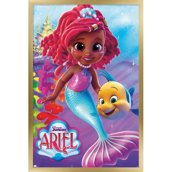 Disney Junior: Ariel - Ariel and Flounder Wall Poster, 14.725" x 22.375" Framed