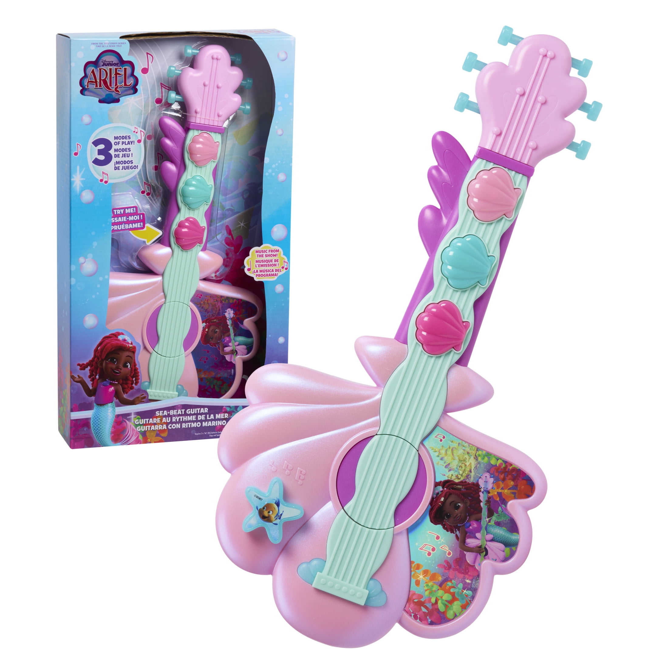 Disney Junior Ariel Sea-Beat Lights and Sounds Guitar, 3 Modes, 15-inches Baby and Toddler Toys