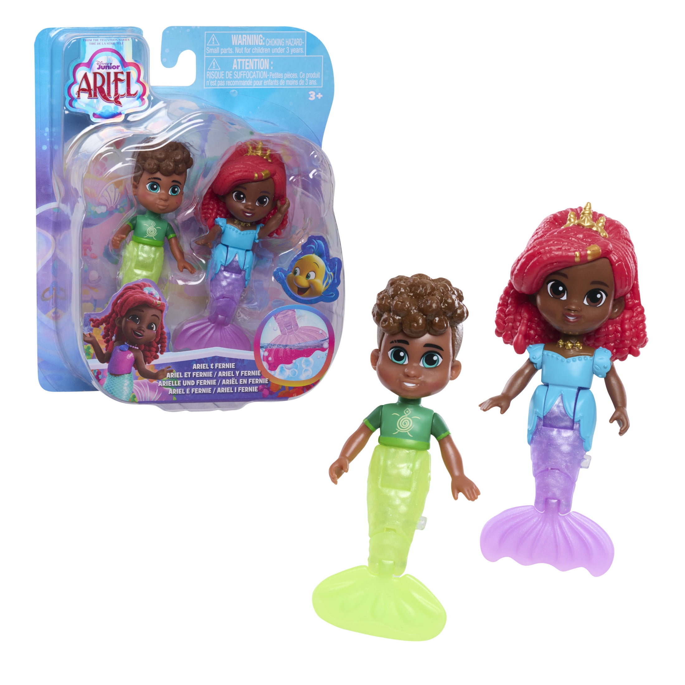 Disney Junior Ariel and Fernie Sea Surprise 4-inch Figure Set, Color Change, Articulated Baby and Toddler Toys