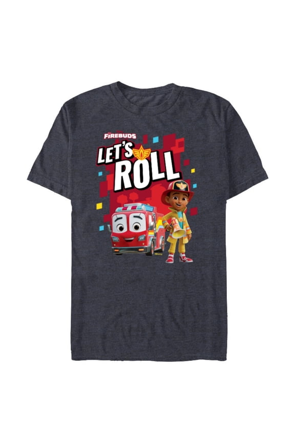 Junior Firebuds Bo and Flash Fire Truck Let’s Roll - Short Sleeve Blended T-Shirt for Adults - Customized-Navy Heather