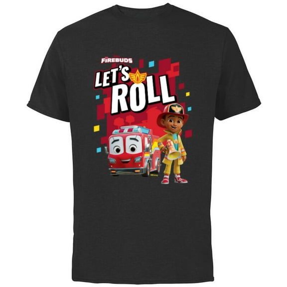 Disney Junior Firebuds Bo and Flash Fire Truck Let’s Roll - Short Sleeve Cotton T-Shirt for Adults - Customized-Black