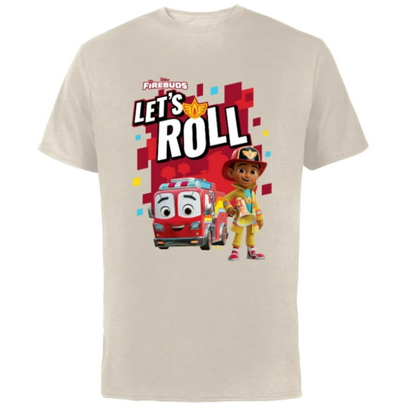 Disney Junior Firebuds Bo and Flash Fire Truck Let’s Roll - Short Sleeve Cotton T-Shirt for Adults - Customized-Natural