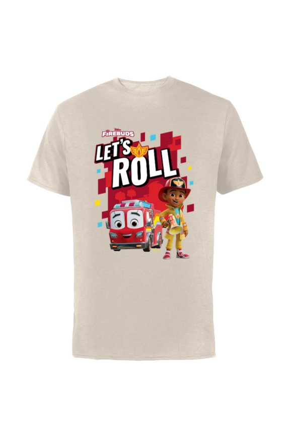 Junior Firebuds Bo and Flash Fire Truck Let’s Roll - Short Sleeve Cotton T-Shirt for Adults - Customized-Natural