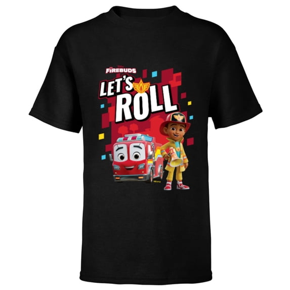 Disney Junior Firebuds Bo and Flash Fire Truck Let’s Roll - Short Sleeve T-Shirt for Kids - Customized-Black
