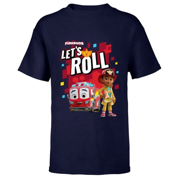 Disney Junior Firebuds Bo and Flash Fire Truck Let’s Roll - Short Sleeve T-Shirt for Kids - Customized-Navy