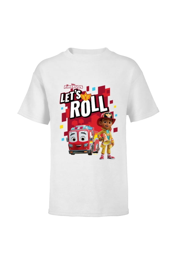 Junior Firebuds Bo and Flash Fire Truck Let’s Roll - Short Sleeve T-Shirt for Kids - Customized-White