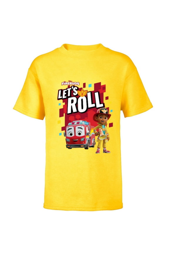 Junior Firebuds Bo and Flash Fire Truck Let’s Roll - Short Sleeve T-Shirt for Kids - Customized-Yellow