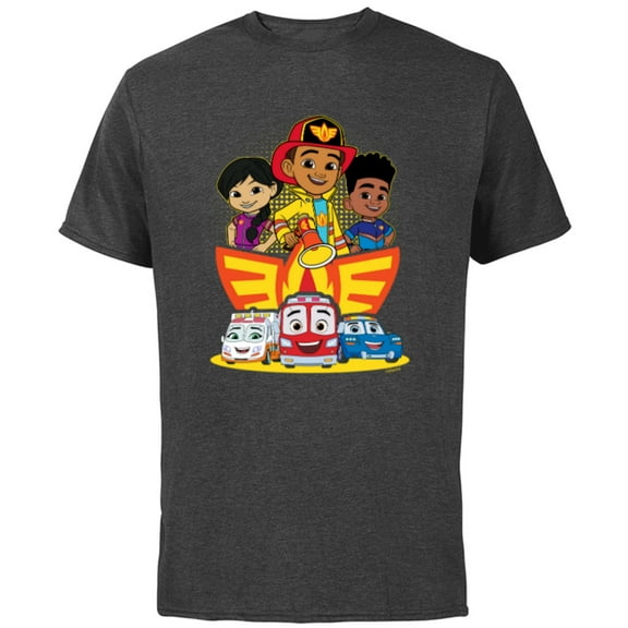 Disney Junior Firebuds Full Team and Logo - Short Sleeve Cotton T-Shirt for Adults - Customized-Charcoal