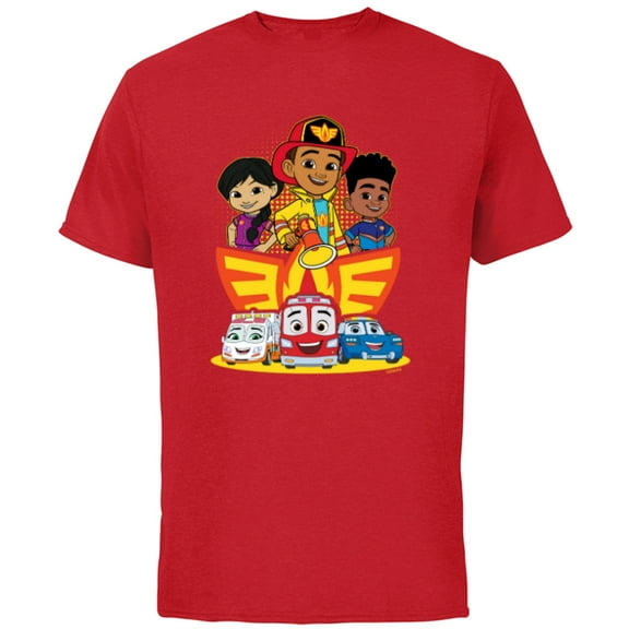 Disney Junior Firebuds Full Team and Logo - Short Sleeve Cotton T-Shirt for Adults - Customized-Red