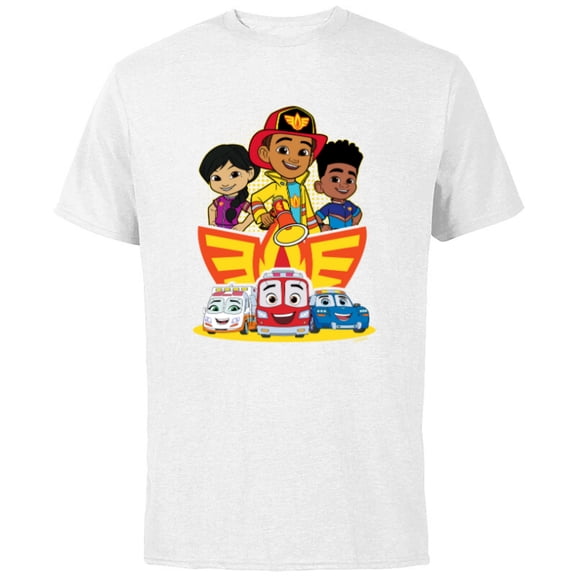 Disney Junior Firebuds Full Team and Logo - Short Sleeve Cotton T-Shirt for Adults - Customized-White