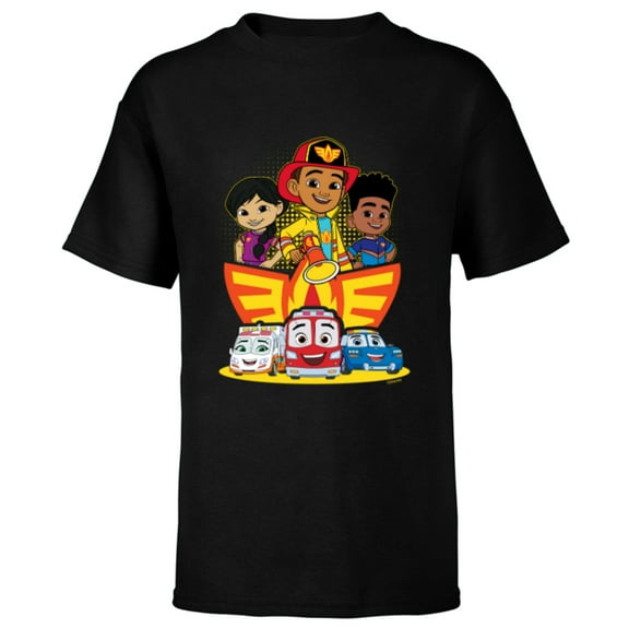 Disney Junior Firebuds Full Team and Logo - Short Sleeve T-Shirt for Kids - Customized-Black