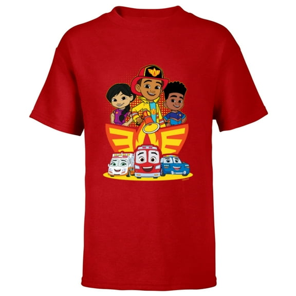 Disney Junior Firebuds Full Team and Logo - Short Sleeve T-Shirt for Kids - Customized-Red
