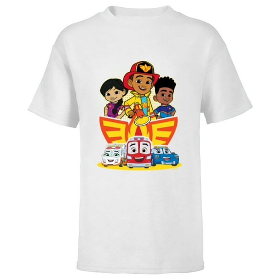 Disney Junior Firebuds Full Team and Logo - Short Sleeve T-Shirt for Kids - Customized-White