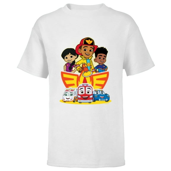 Disney Junior Firebuds Full Team and Logo - Short Sleeve T-Shirt for Kids - Customized-White