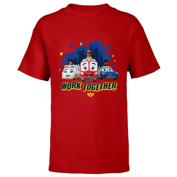 Disney Junior Firebuds Team Work Together - Short Sleeve T-Shirt for Kids - Customized-Red
