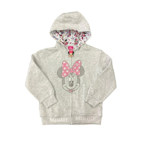 Disney Junior Girl's Minnie Mouse Character Full Zip Hooded Jacket (Light Grey, 6)