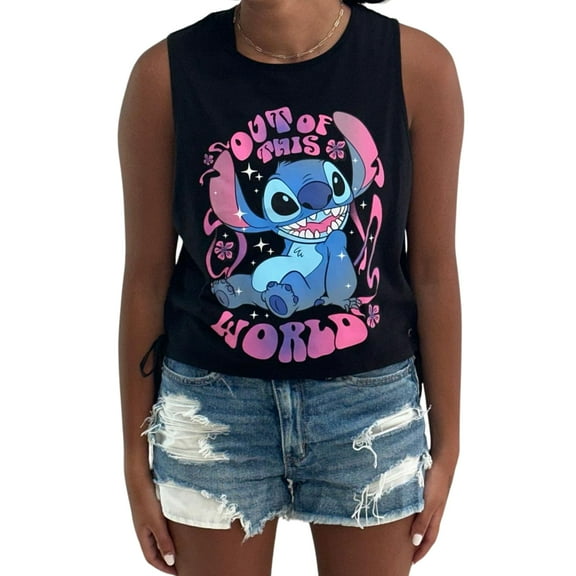 Disney Junior Girls Lilo and Stitch Crop Top Tank T-Shirt with Side Tie- Junior Ladies Sizes XS-3XL