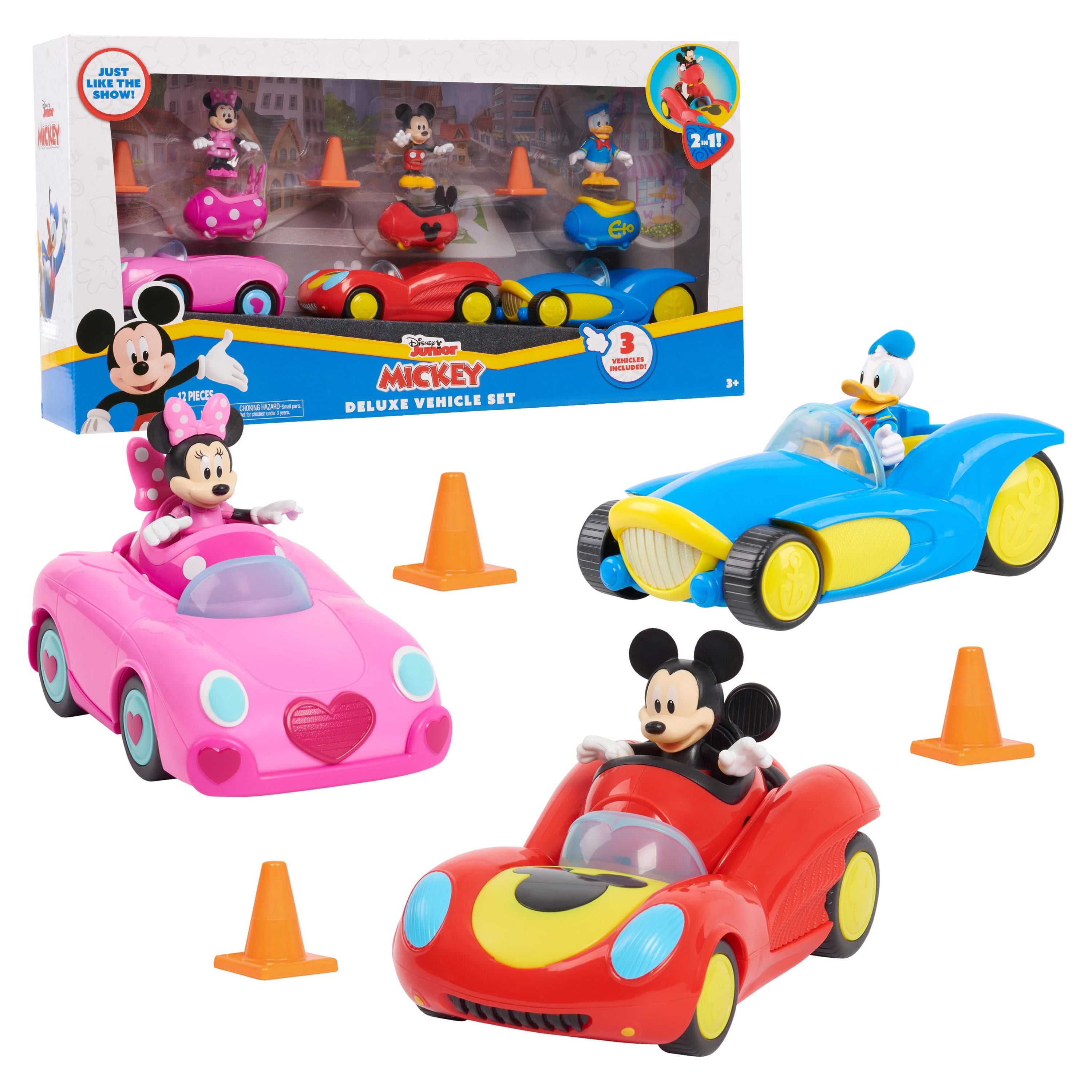 Disney Junior Mickey Mouse Funhouse Deluxe Vehicle Set, Mickey Mouse,  Minnie Mouse, Donald Duck, Officially Licensed Kids Toys for Ages 3 Up,  Gifts and Presents 