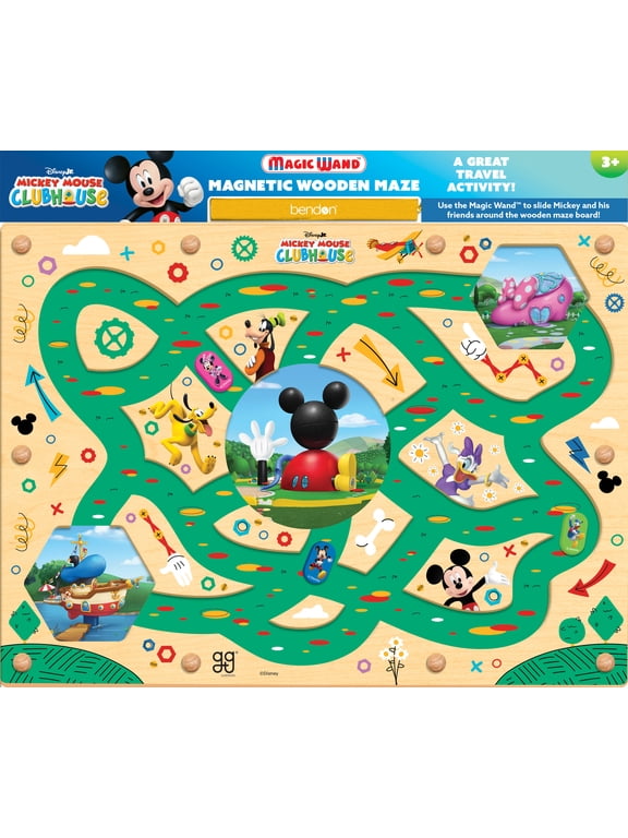 Disney Junior Mickey Mouse Wooden Magnetic Maze Fine Motor Skill Activity Board for Toddlers, Preschool Learning Maze, Travel & Quiet Time Toy Ages 3+