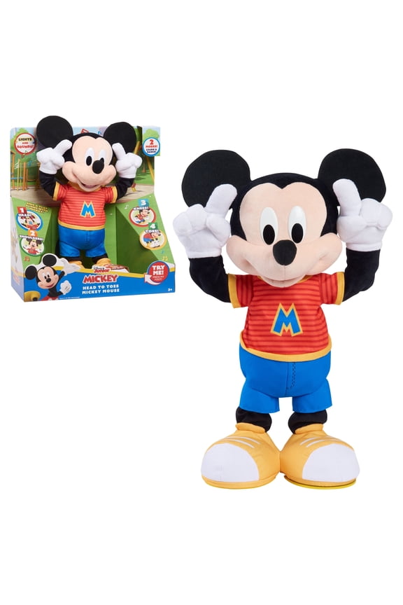 Disney Junior Mickey Mouse Head to Toes Mickey Mouse Feature Plush Stuffed Animal, Motion, Sounds, and Phrases, Officially Licensed Kids Toys for Ages 3 Up, Gifts and Presents