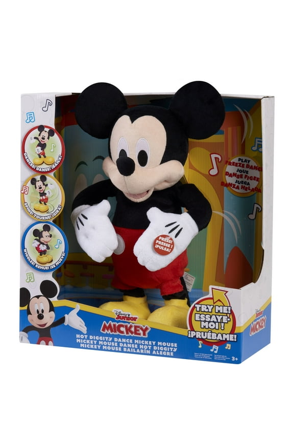 Disney Junior Mickey Mouse Hot Diggity Dance Mickey Feature Plush Stuffed Animal, Motion, Sounds, and Games Baby and Toddler Toys