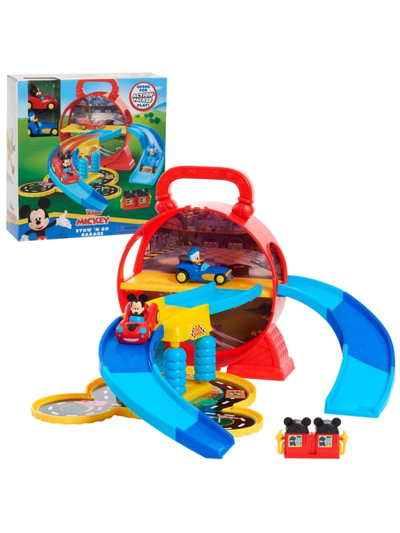 Disney Junior Mickey Mouse Stow n Go Garage, Figure and Vehicle Playset Baby and Toddler Toys, 11.25"