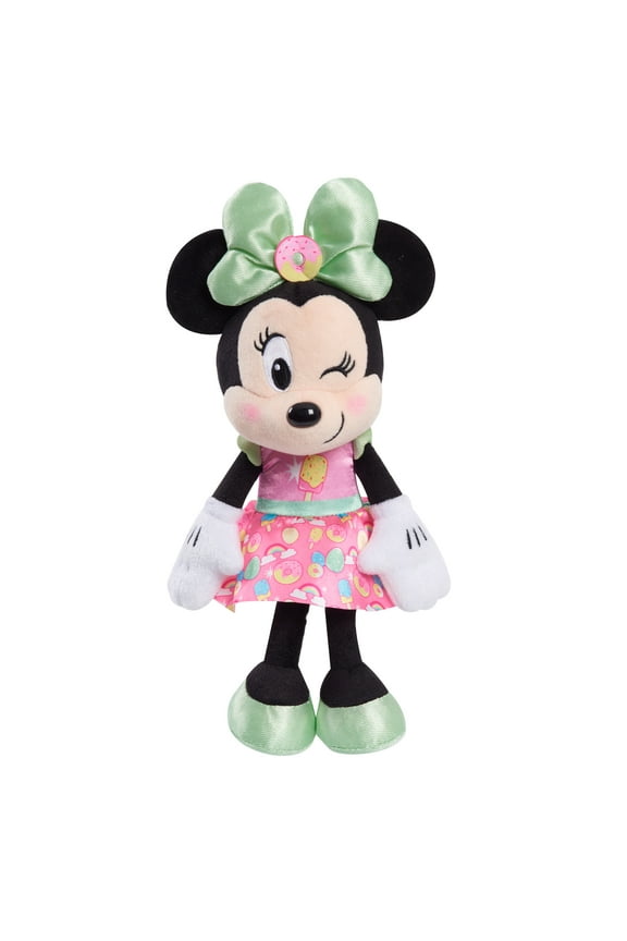 Disney Junior Minnie Mouse 8-inch Small Sweets Minnie Mouse Beanbag Plush, Minnie Mouse In Pink Sweet Treats Dress, Stuffed Animal, Kids Toys for Ages 2 up