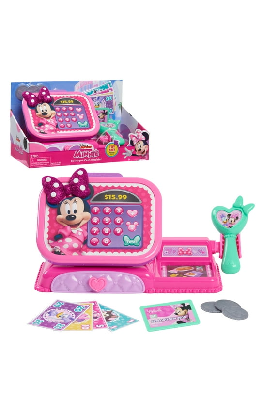 Disney Junior Minnie Mouse Bowtique Cash Register with Realistic Sounds, Pretend Play Money and Scanner, Preschool Ages 3 up by Just Play