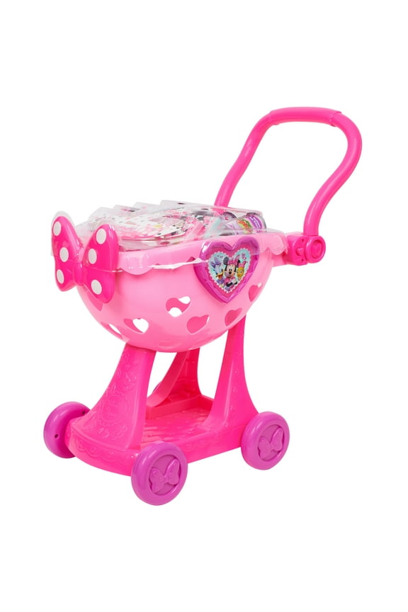 Disney Junior Minnie Mouse Bowtique Shopping Cart, 9-piece Plastic Grocery Set , Ages 3 and up