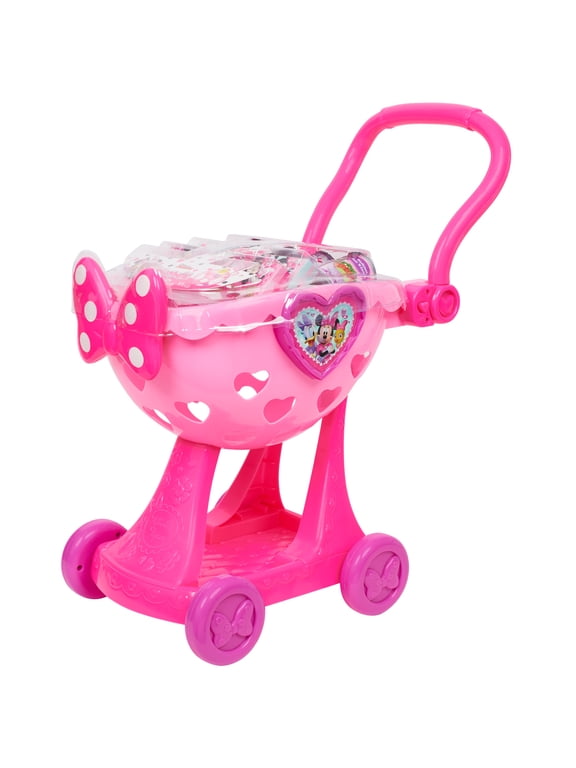 Disney Junior Minnie Mouse Bowtique Shopping Cart, 9-piece Plastic Grocery Set , Ages 3 and up