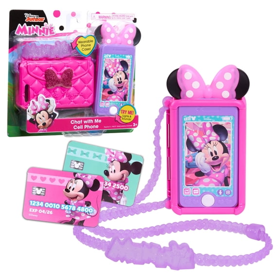 Disney Junior Minnie Mouse Chat with Me Cell Phone Set, Lights and Realistic Sounds, Includes Strap to Wear Like a Purse, Officially Licensed Kids Toys for Ages 3 Up, Gifts and Presents