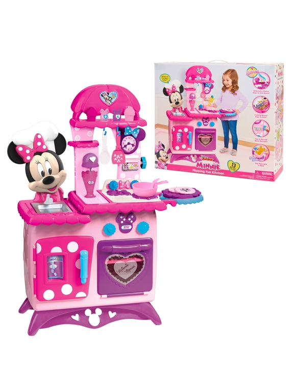 Disney Junior Minnie Mouse Flipping Fun Pretend Play Kitchen Set, Play Food, Realistic Sounds, Kids Toys for Ages 3 up