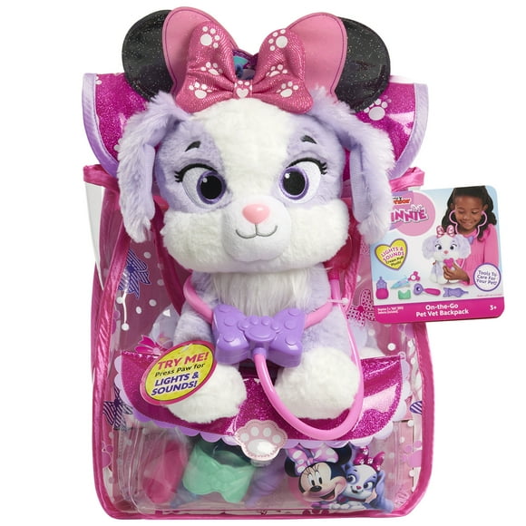 Disney Junior Minnie Mouse On-the-Go Pet Vet Backpack Set, Dress Up and Pretend Play Doctor Kit Baby and Toddler Toys
