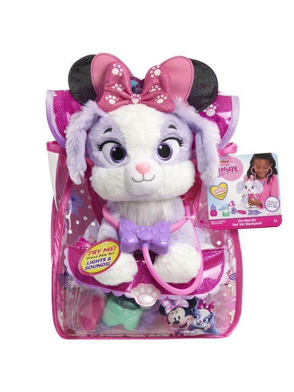 Disney Junior Minnie Mouse On-the-Go Pet Vet Backpack Set, Dress Up and Pretend Play Doctor Kit Baby and Toddler Toys