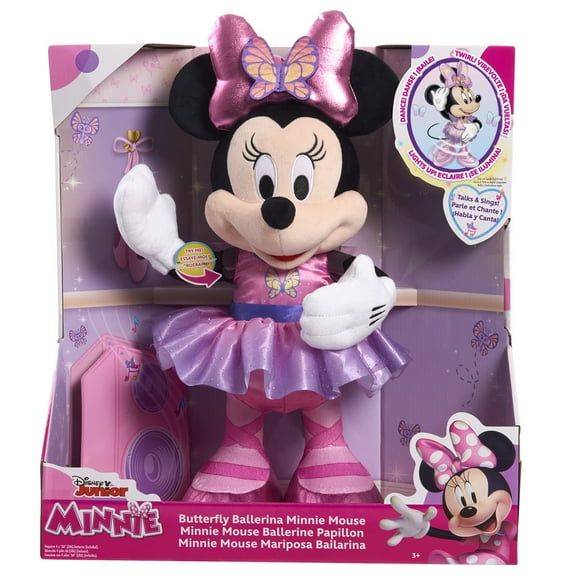 Disney Junior Minnie Mouse Sing and Dance Butterfly Ballerina Lights and Sounds Plush, Sings "Just Like a Butterfly" Baby and Toddler Toys