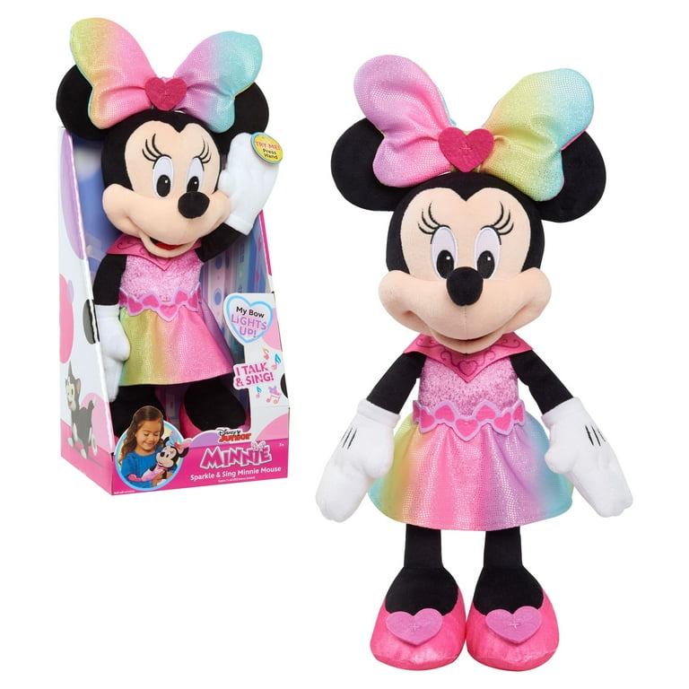 Disney Junior Minnie Mouse Sparkle and Sing Minnie Mouse, 13 Inch Feature  Plush with Lights and Sounds, Kids Toys for Ages 3 up